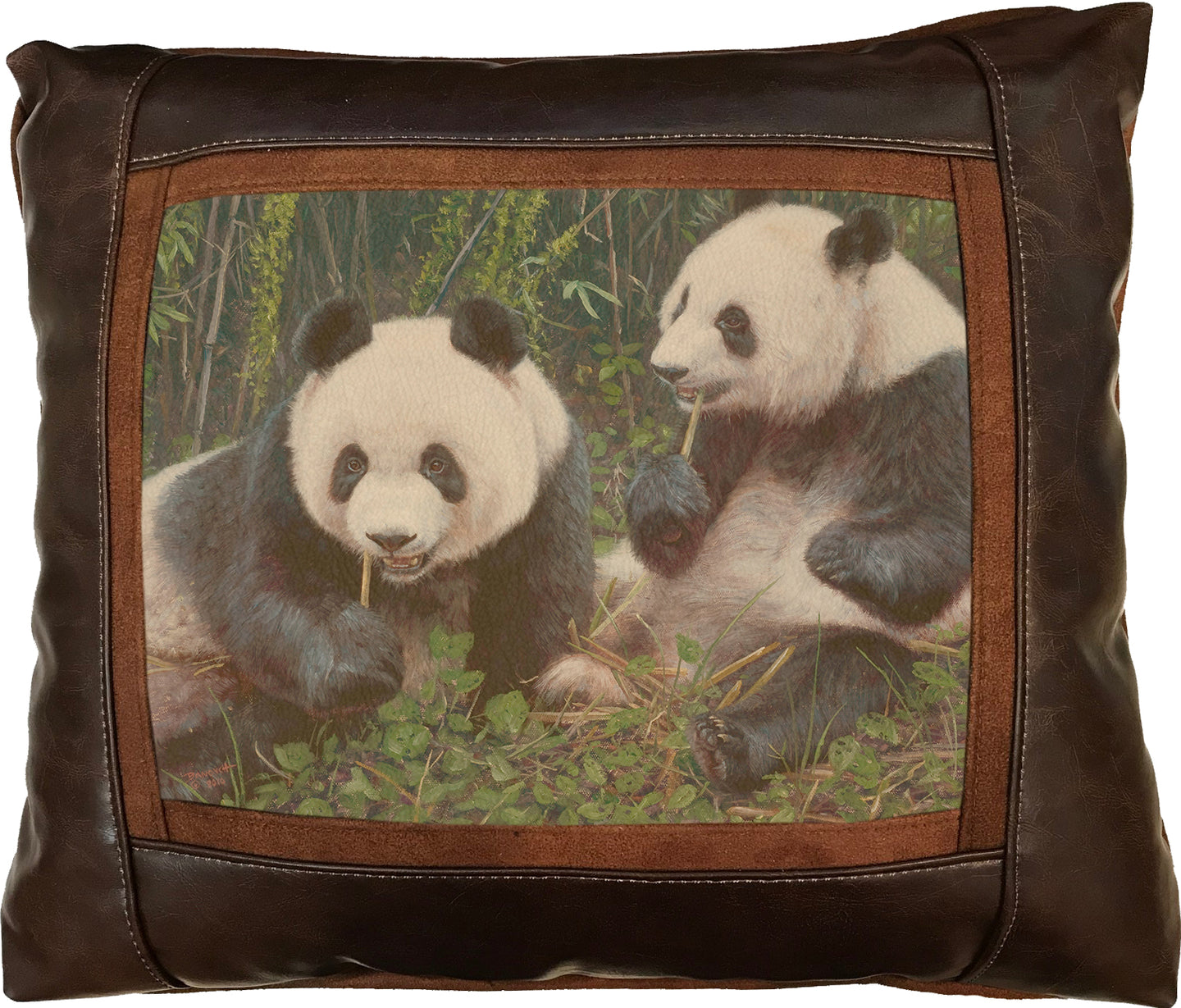 Banovich Wild Accents-Panda Pair-Leather Pillow