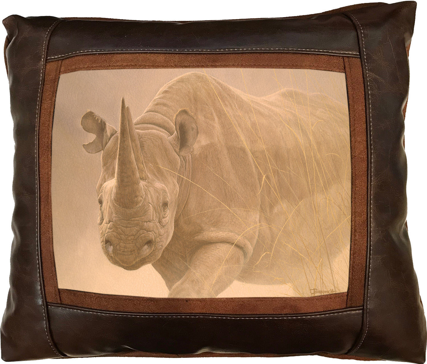 Banovich Wild Accents-Black Rhino-Leather Pillow