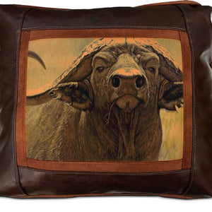 Banovich Wild Accents-Big Five-Cape Buffalo-Leather Pillow