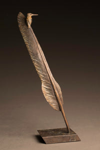Stefan Savides - African Extremes-Kingfisher on Kori Bustard Feather  - Limited Edition Sculpture